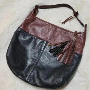 Brighton Two-Tone Leather Hobo Bag - Brown and Black